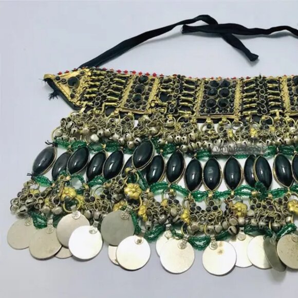 Black Gypsy Layered Choker Necklace, Handmade Necklace With Black Glass Stones - Picture 7 of 11